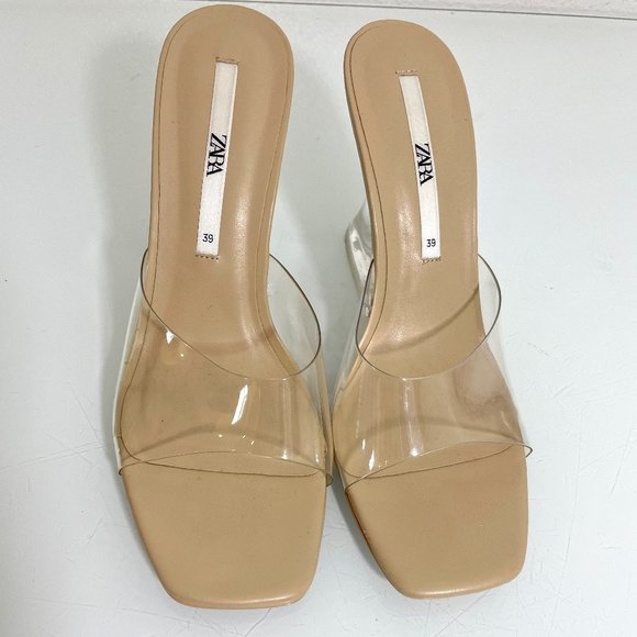 Zara Open Toe Vinyl Sandal Heels - Picture 3 of 6